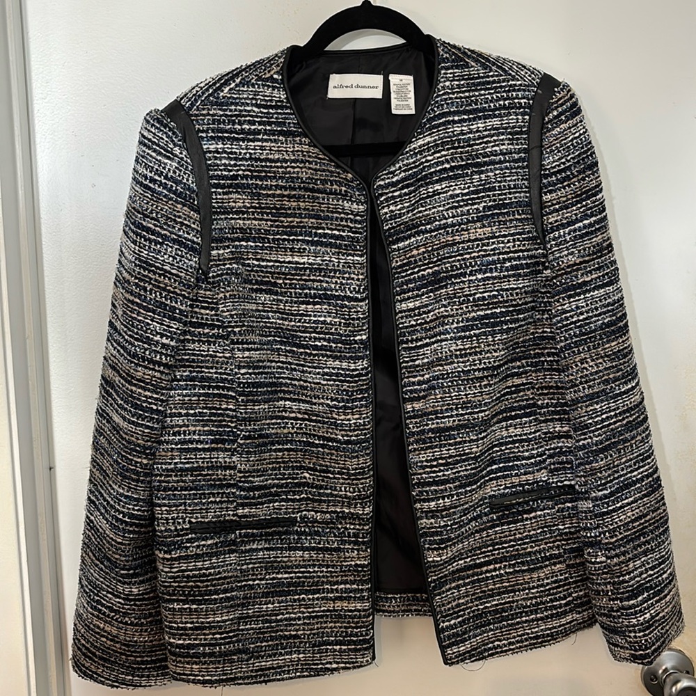 Alfred Dunner Black, Blue, and Tan Tweed Jacket